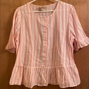 1/2 sleeve white & peach colored blouse